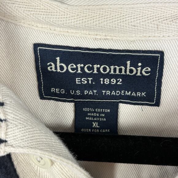 Vintage 90s Abercrombie Fitch Rugby Shirt XL Fits Size M Striped Crest Navy Gold - Picture 4 of 4